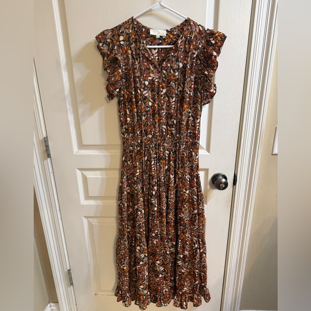 Pinch Boho Floral Brown Midi Dress -